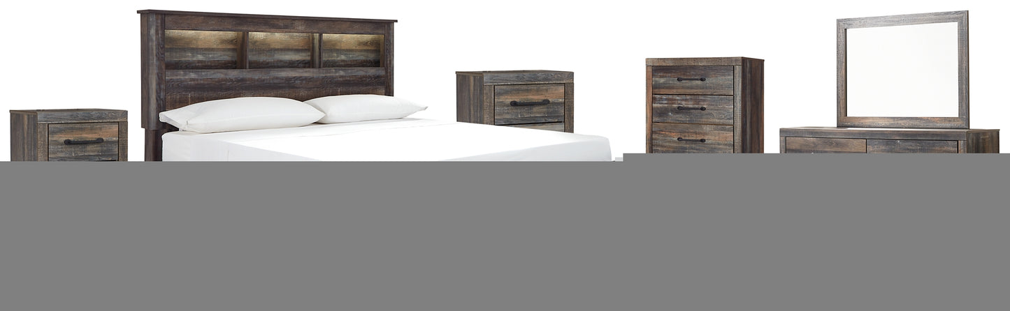 Drystan  Bookcase Bed With 2 Storage Drawers With Mirrored Dresser, Chest And 2 Nightstands