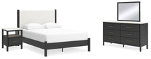 Load image into Gallery viewer, Cadmori Queen Upholstered Panel Bed with Mirrored Dresser and Nightstand
