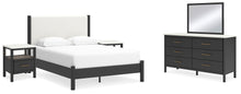 Load image into Gallery viewer, Cadmori Queen Upholstered Panel Bed with Mirrored Dresser and 2 Nightstands
