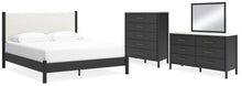 Load image into Gallery viewer, Cadmori King Upholstered Panel Bed with Mirrored Dresser and Chest
