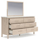 Cadmori Queen Upholstered Panel Bed with Mirrored Dresser, Chest and Nightstand