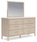 Cadmori Queen Upholstered Panel Bed with Mirrored Dresser, Chest and 2 Nightstands