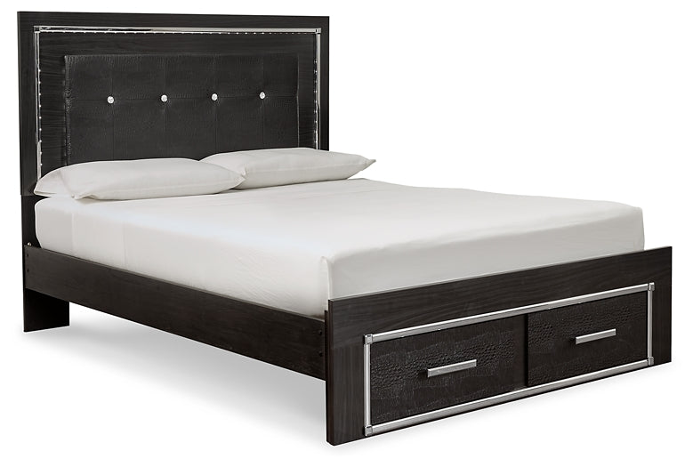 Kaydell Queen Panel Bed with Storage with Mirrored Dresser, Chest and Nightstand