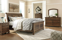 Load image into Gallery viewer, Flynnter Queen Panel Bed with 2 Storage Drawers with Mirrored Dresser, Chest and Nightstand
