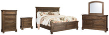 Load image into Gallery viewer, Flynnter Queen Panel Bed with 2 Storage Drawers with Mirrored Dresser, Chest and Nightstand
