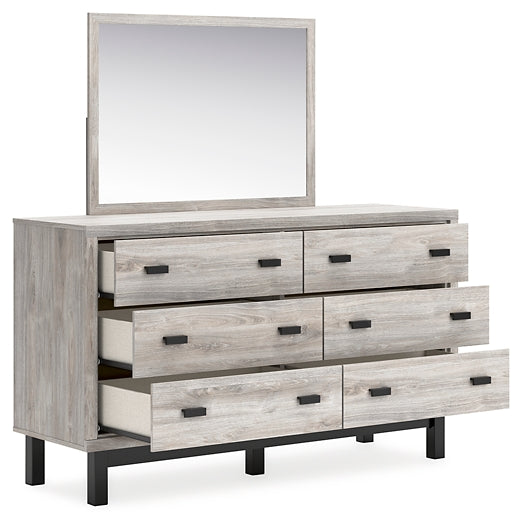 Vessalli King Panel Headboard with Mirrored Dresser, Chest and 2 Nightstands